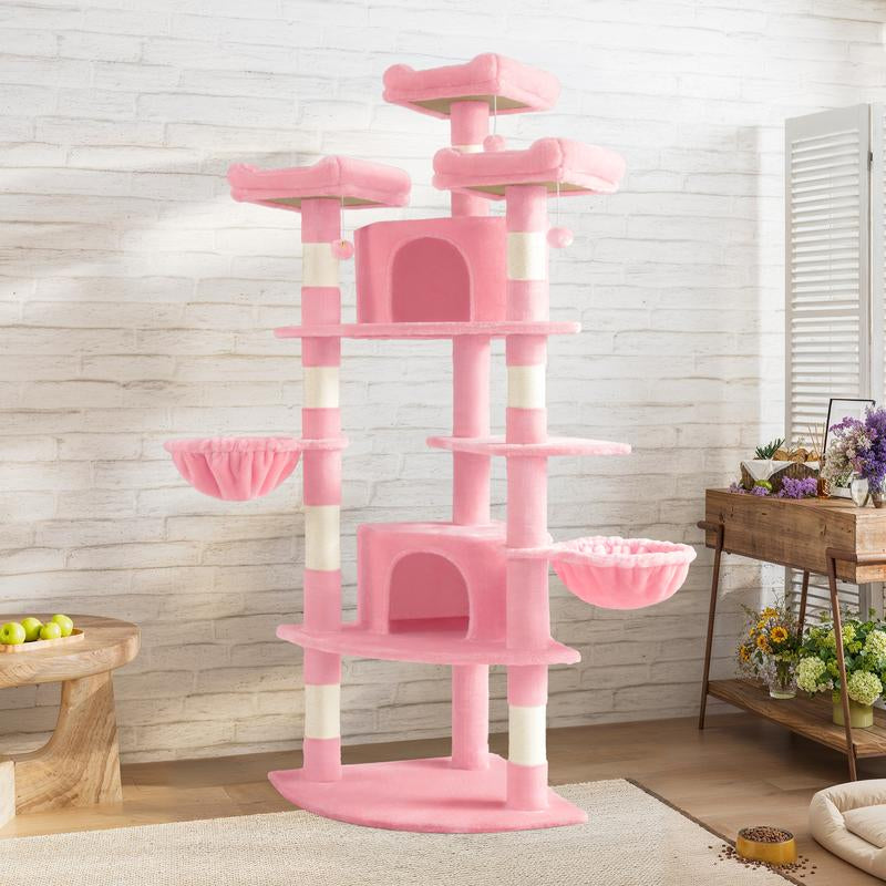 SHA CERLIN 73-Inch Fan-Shaped Corner Cat Tree for Indoor Cats -Save Space with Multi-Level Perches, Condo, Sisal Scratching Posts (Blue/Gray/Beige/Pink/Leopard/White&Black Spot)#Tiktokshopfalldealsforyou#Christmasgifts #Winterfashion