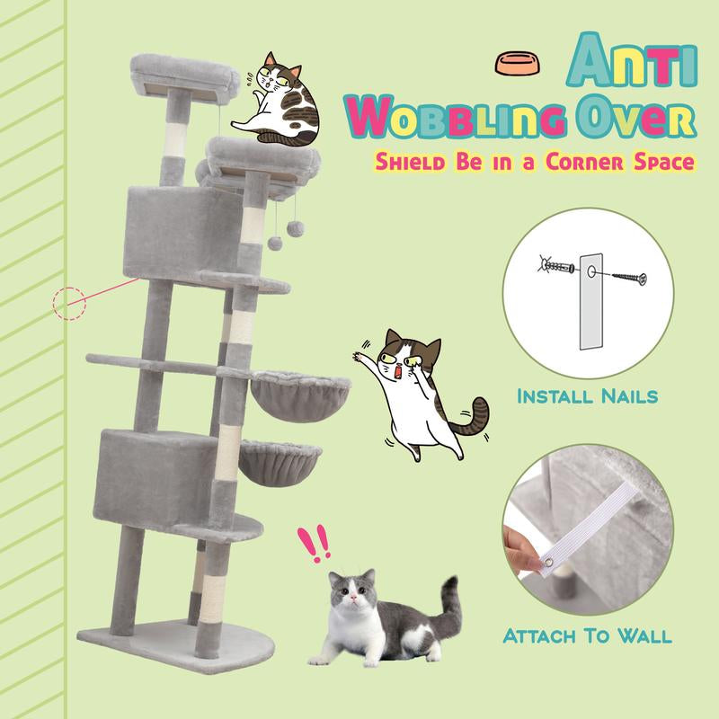 SHA CERLIN 73-Inch Fan-Shaped Corner Cat Tree for Indoor Cats -Save Space with Multi-Level Perches, Condo, Sisal Scratching Posts (Blue/Gray/Beige/Pink/Leopard/White&Black Spot)#Tiktokshopfalldealsforyou#Christmasgifts #Winterfashion