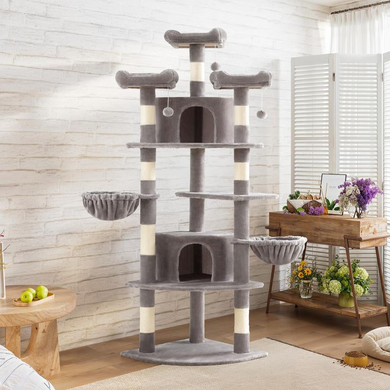 SHA CERLIN 73-Inch Fan-Shaped Corner Cat Tree for Indoor Cats -Save Space with Multi-Level Perches, Condo, Sisal Scratching Posts (Blue/Gray/Beige/Pink/Leopard/White&Black Spot)#Tiktokshopfalldealsforyou#Christmasgifts #Winterfashion