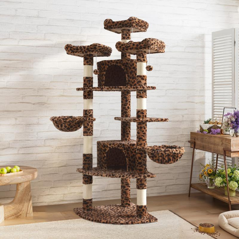 SHA CERLIN 73-Inch Fan-Shaped Corner Cat Tree for Indoor Cats -Save Space with Multi-Level Perches, Condo, Sisal Scratching Posts (Blue/Gray/Beige/Pink/Leopard/White&Black Spot)#Tiktokshopfalldealsforyou#Christmasgifts #Winterfashion