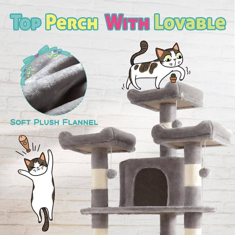 SHA CERLIN 73-Inch Fan-Shaped Corner Cat Tree for Indoor Cats -Save Space with Multi-Level Perches, Condo, Sisal Scratching Posts (Blue/Gray/Beige/Pink/Leopard/White&Black Spot)#Tiktokshopfalldealsforyou#Christmasgifts #Winterfashion