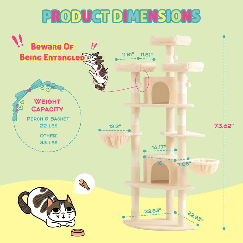 SHA CERLIN 73-Inch Fan-Shaped Corner Cat Tree for Indoor Cats -Save Space with Multi-Level Perches, Condo, Sisal Scratching Posts (Blue/Gray/Beige/Pink/Leopard/White&Black Spot)#Tiktokshopfalldealsforyou#Christmasgifts #Winterfashion