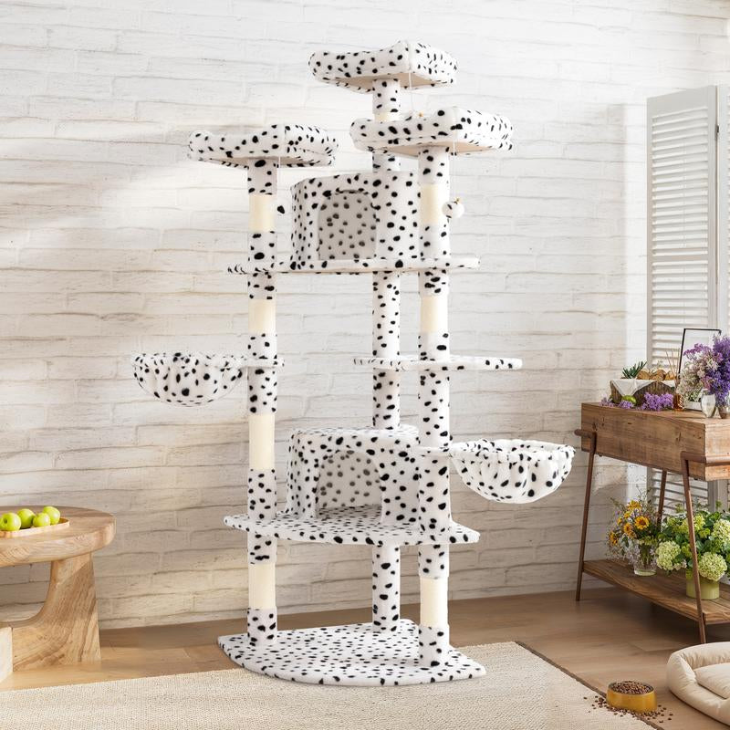 SHA CERLIN 73-Inch Fan-Shaped Corner Cat Tree for Indoor Cats -Save Space with Multi-Level Perches, Condo, Sisal Scratching Posts (Blue/Gray/Beige/Pink/Leopard/White&Black Spot)#Tiktokshopfalldealsforyou#Christmasgifts #Winterfashion