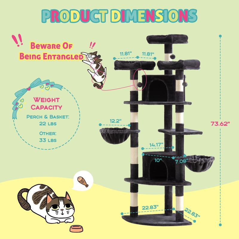 SHA CERLIN 73-Inch Fan-Shaped Corner Cat Tree for Indoor Cats -Save Space with Multi-Level Perches, Condo, Sisal Scratching Posts (Blue/Gray/Beige/Pink/Leopard/White&Black Spot)#Tiktokshopfalldealsforyou#Christmasgifts #Winterfashion