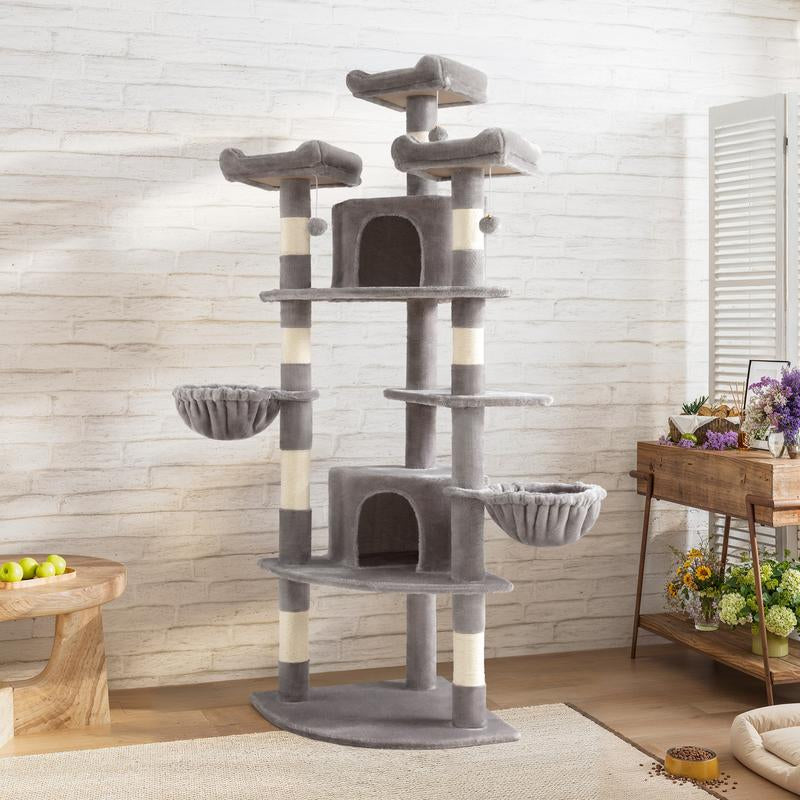SHA CERLIN 73-Inch Fan-Shaped Corner Cat Tree for Indoor Cats -Save Space with Multi-Level Perches, Condo, Sisal Scratching Posts (Blue/Gray/Beige/Pink/Leopard/White&Black Spot)#Tiktokshopfalldealsforyou#Christmasgifts #Winterfashion