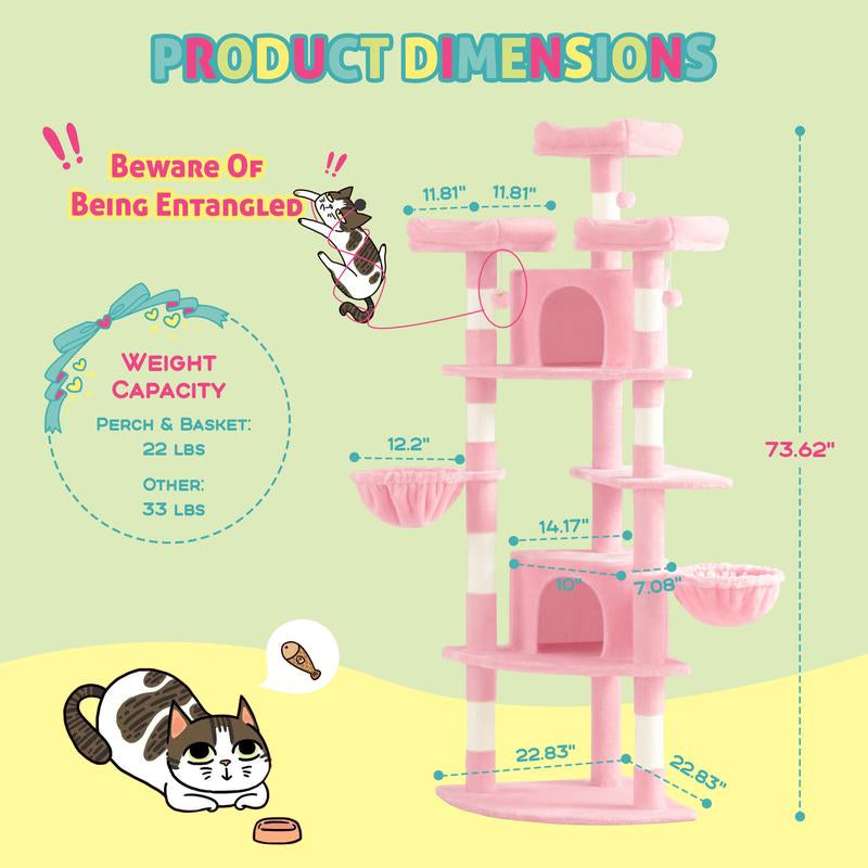 SHA CERLIN 73-Inch Fan-Shaped Corner Cat Tree for Indoor Cats -Save Space with Multi-Level Perches, Condo, Sisal Scratching Posts (Blue/Gray/Beige/Pink/Leopard/White&Black Spot)#Tiktokshopfalldealsforyou#Christmasgifts #Winterfashion