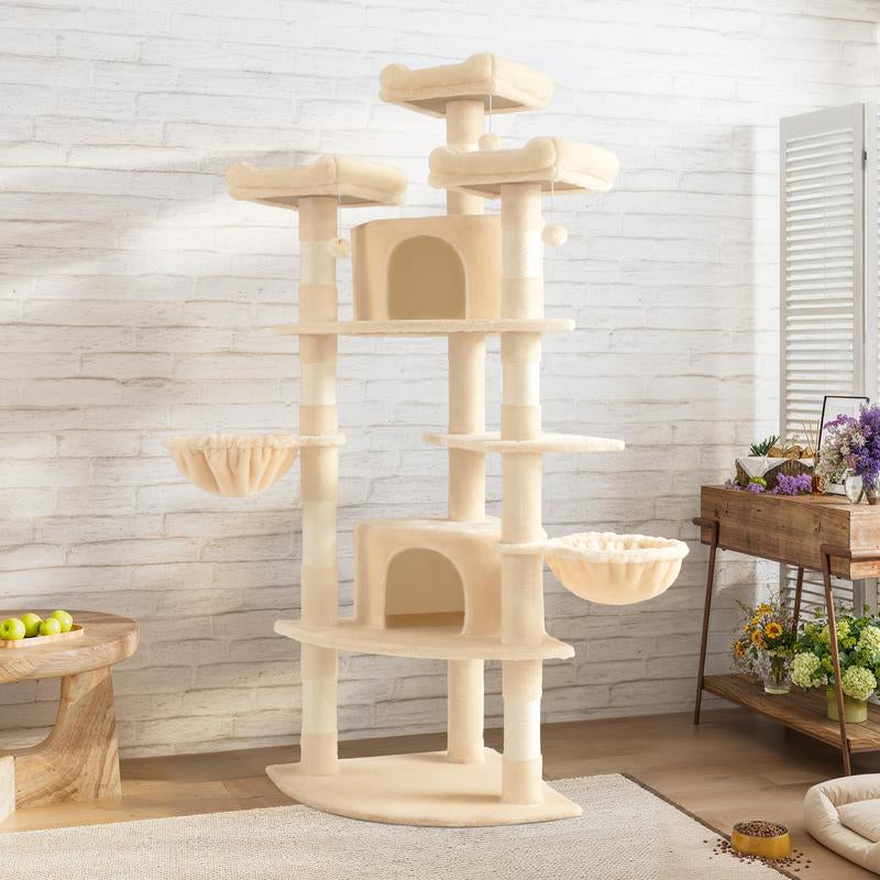 SHA CERLIN 73-Inch Fan-Shaped Corner Cat Tree for Indoor Cats -Save Space with Multi-Level Perches, Condo, Sisal Scratching Posts (Blue/Gray/Beige/Pink/Leopard/White&Black Spot)#Tiktokshopfalldealsforyou#Christmasgifts #Winterfashion