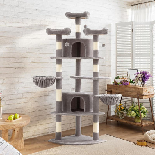 SHA CERLIN 73-Inch Fan-Shaped Corner Cat Tree for Indoor Cats -Save Space with Multi-Level Perches, Condo, Sisal Scratching Posts (Blue/Gray/Beige/Pink/Leopard/White&Black Spot）#Tiktokshopfalldealsforyou#Christmasgifts #Winterfashion